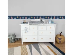 Bricoflor Kinder Tapete mit Segelboot als Bordüre Selbstklebend Tapetenbordüre für Kinderzimmer in Blau Vlies Kindertapete Maritim für Jungen