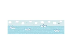 Bricoflor Kinderzimmer Bordüre Maritim in Blau Wolken Tapete mit Boot und Meer Ideal für Babyzimmer Selbstklebende Bordüre aus Vlies