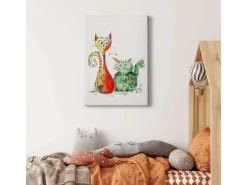 Bricoflor Kunst Bild Mit Katzen Abstrakt Buntes Leinwandbild Mit Tier Motiv Ideal Für Flur Und Küche Modernes Katzenbild Als Wand Deko