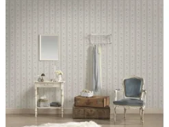 Bricoflor Landhaus Tapete mit Blumen Ideal für Küche und Flur Romantische Vliestapete mit Rosen in Grau Blau im Shabby Chic