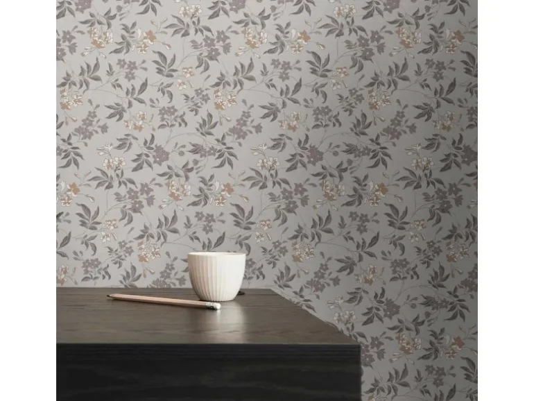 Bricoflor Landhausstil Tapete Für Küche Und Schlafzimmer Graue Vliestapete Floral Vintage Blumentapete Hellgrau Mit Ranken