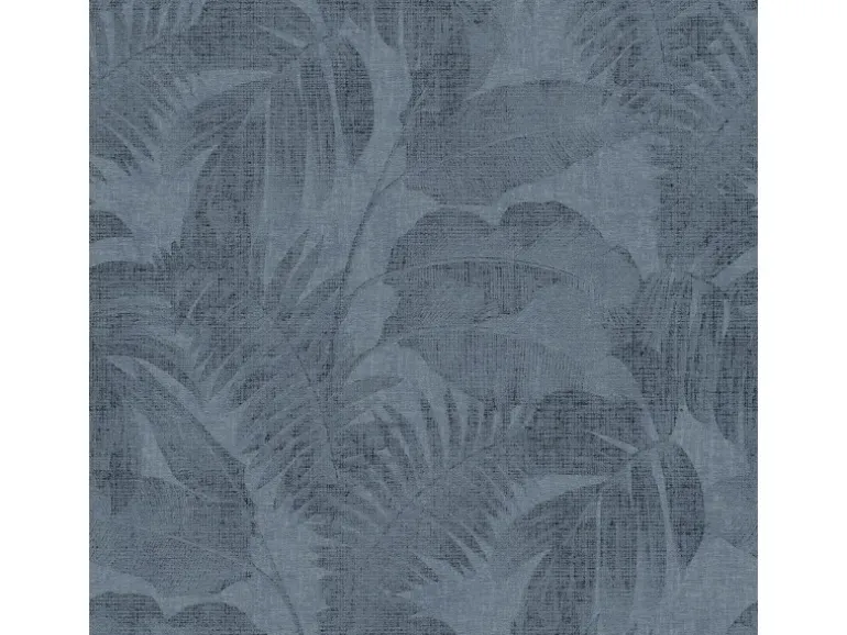 Bricoflor Leinen Tapete in Dunkelblau Palmen Vliestapete Blau in Leinenoptik Boho Mustertapete mit Palmenblätter Farn Design für Wohnzimmer
