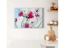 Bricoflor Leinwand Bild Mit Blumen Im Abstrakten Stil Wasserfarben Leinwandbild In Pink Und Grün Kunst Bild Mit Mohn Ideal Für Schlaf Und Wohnzimmer