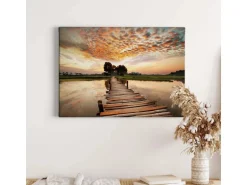 Bricoflor Leinwand Bild Mit Steg Am See Sonnenuntergang Leinwandbild In Pastellfarben Landschaft Wandbild In Abendstimmung Für Schlafzimmer Und Küche