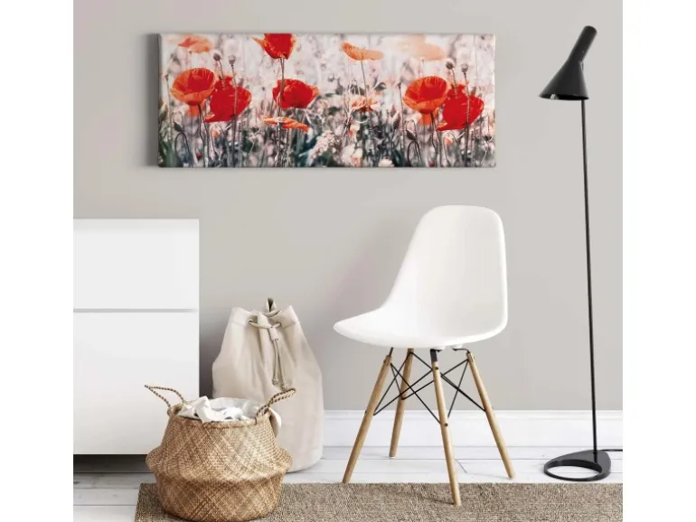 Bricoflor Leinwandbild Mit Mohnblumen Rotes Wandbild Mit Blumenwiese Ideal Für Wohnzimmer Und Schlafzimmer Sommer Leinwand Bild Mit Blumen