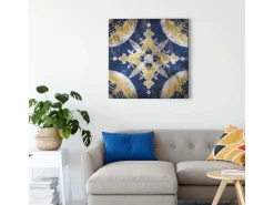 Bricoflor Mosaik Leinwand Bild Orientalisches Wandbild In Dunkelblau Und Gelb Boho Leinwand Bild In Fliesenoptik Ideal Für Küche Und Schlafzimmer