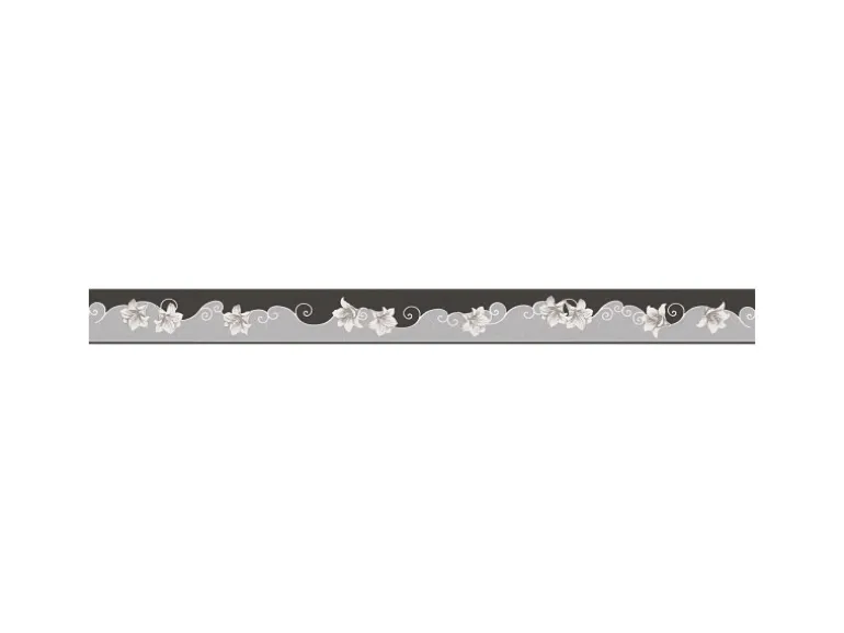Bricoflor Ornament Bordüre in Schwarz und Silber Neobarock Tapetenbordüre mit Lilien Wandbordüre mit Blumen Ideal für Schlafzimmer und Flur