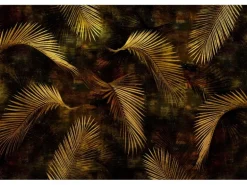 Bricoflor Palmenblätter Tapete Schwarz Gold Vlies Fototapete mit Farn Design Tropische Bildtapete mit Blättern Ideal für Wohnzimmer und Schlafzimmer