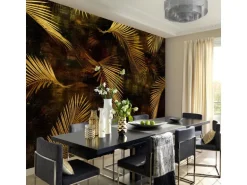 Bricoflor Palmenblätter Tapete Schwarz Gold Vlies Fototapete mit Farn Design Tropische Bildtapete mit Blättern Ideal für Wohnzimmer und Schlafzimmer