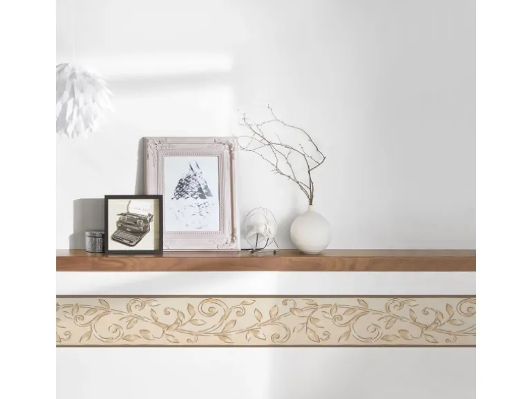Bricoflor Papier Tapetenbordüre für Küche Mediterrane Bordüre mit Ornament Vinyl Wandbordüre im Landhausstil in Beige und Gold