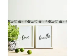 Bricoflor Schmale Tapetenbordüre Selbstklebend Vinyl Tapete mit Blumen in Grau Florale Tapetenborte Ideal für Schlafzimmer und Küche