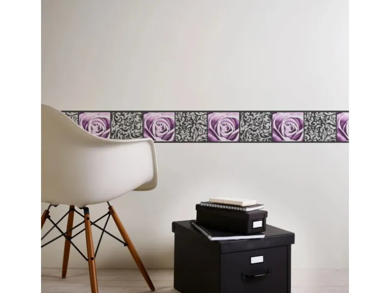 Bricoflor Selbstklebende Bordüre in Lila Rosen Tapeten Bordüre in Flieder Ideal für Schlafzimmer und Badezimmer Vinyl Tapetenbordüre mit Ornament