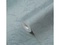 Bricoflor Skandinavische Tapete Mit Binsengras Design Vlies Mustertapete In Grau Blau Moderne Vliestapete Mit Blätter Muster