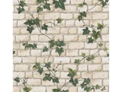 Bricoflor Steinwand Tapete mit Efeu Vintage Mauertapete in Creme und Grün ausgefallene Papiertapete in Steinoptik für Wohnzimmer