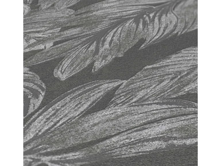 Bricoflor Tapete Grau Silber Schwarz Elegante Vliestapete mit Blättern im Schimmer Effekt Mustertapete in anthrazit für Wohnzimmer