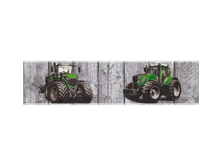 Bricoflor Traktor Tapeten Bordüre Bauernhof Kinderzimmer Tapete für Jungen in Grau und Grün Vlies Tapetenbordüre Ideal für Jungenzimmer