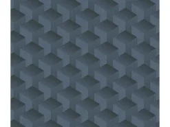 Bricoflor Vliestapete Blau mit Muster 3D Tapete Geometrisch Ideal für Büro und Schlafzimmer Grafische Mustertapete Dunkelblau