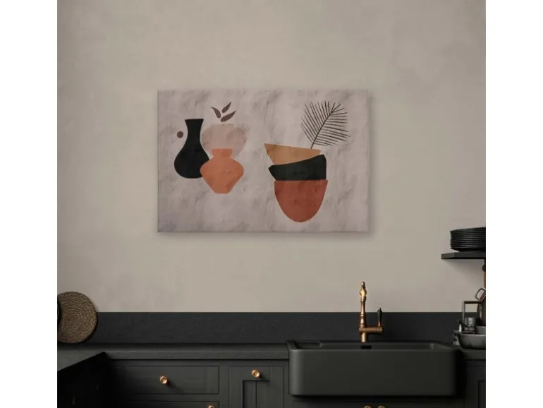 Bricoflor Wandbild Afrikanisch Leinwandbild Mit Vase In Beige Terracotta Modernes Bild In Lehmoptik 120 X 80 Cm Ideal Für Küche