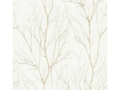 Bricoflor Weiß Gold Tapete mit Baum Design Waldtapete im Modernen Stil für Esszimmer und Schlafzimmer Vlies Mustertapete mit Vinyl