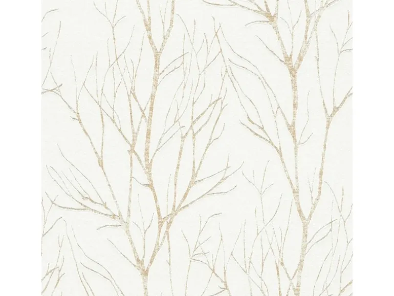 Bricoflor Weiß Gold Tapete mit Baum Design Waldtapete im Modernen Stil für Esszimmer und Schlafzimmer Vlies Mustertapete mit Vinyl