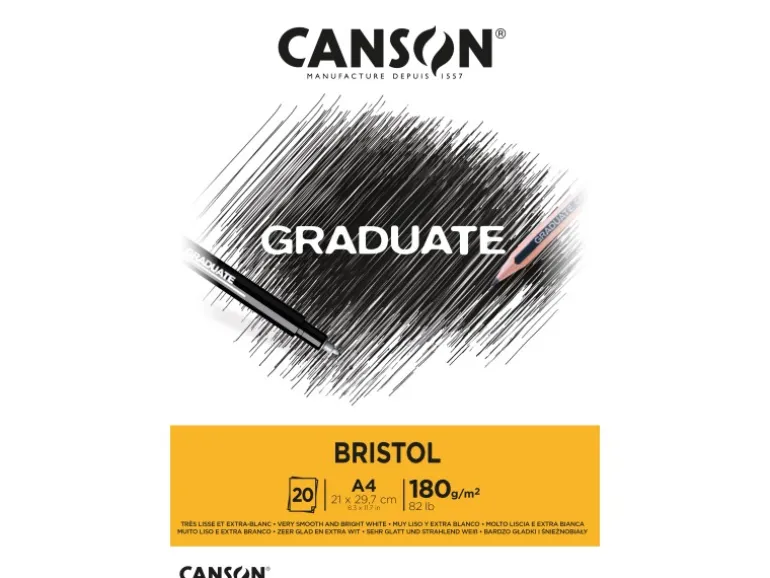 CANSON Graduate Bristol Papier sehr glatt A4 Hellweiß 20 Blatt