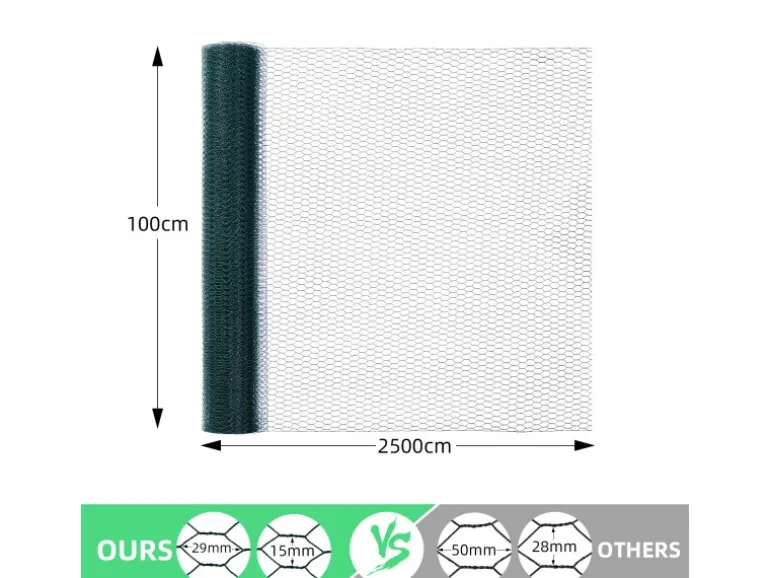 CCLIFE Hühnerzaun Geflügelnetz 25mm Maschenweite 100cm Höhe 25m Länge PVC-Beschichtet Grün