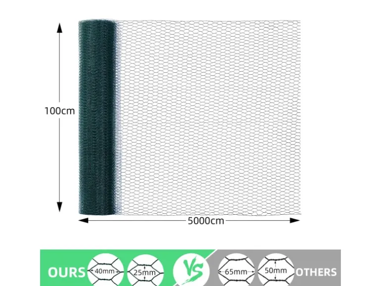 CCLIFE Hühnerzaun Geflügelnetz 25mm Maschenweite 100cm Höhe 50m Länge PVC-Beschichtet Grün