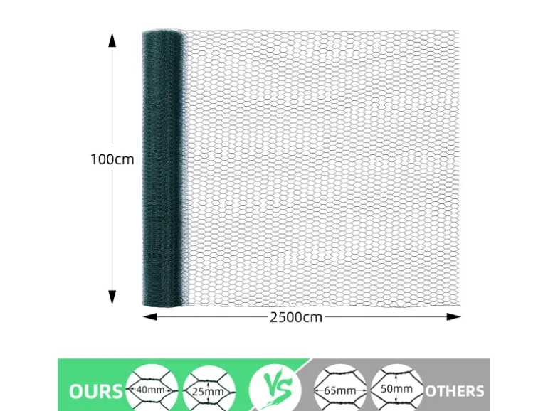 CCLIFE Hühnerzaun Geflügelnetz 45mm Maschenweite 100cm Höhe 25m Länge PVC-Beschichtet Grün