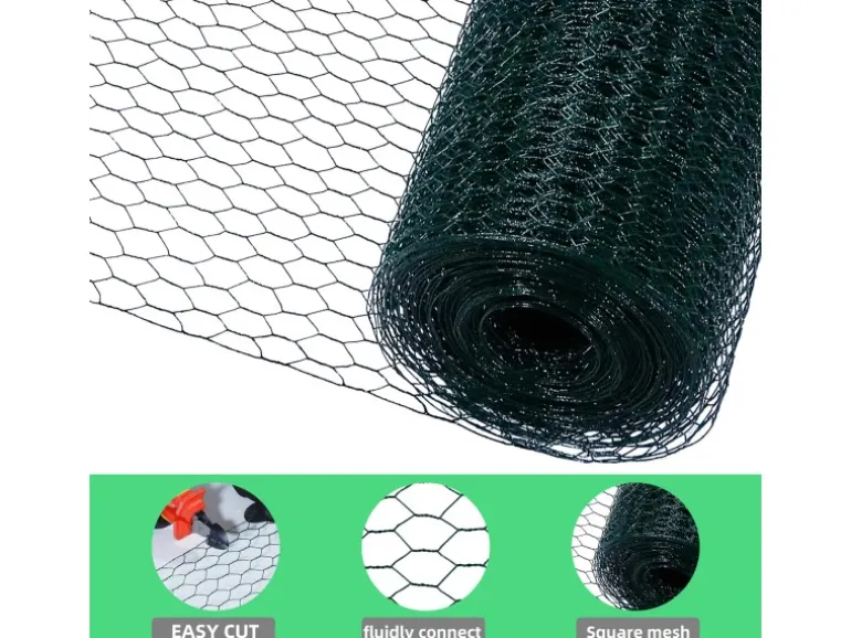 CCLIFE Hühnerzaun Geflügelnetz 45mm Maschenweite 100cm Höhe 25m Länge PVC-Beschichtet Grün
