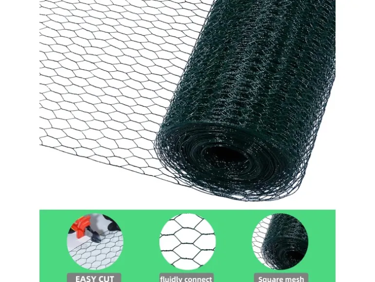 CCLIFE Hühnerzaun Geflügelnetz 45mm Maschenweite 100cm Höhe 50m Länge PVC-Beschichtet Grün