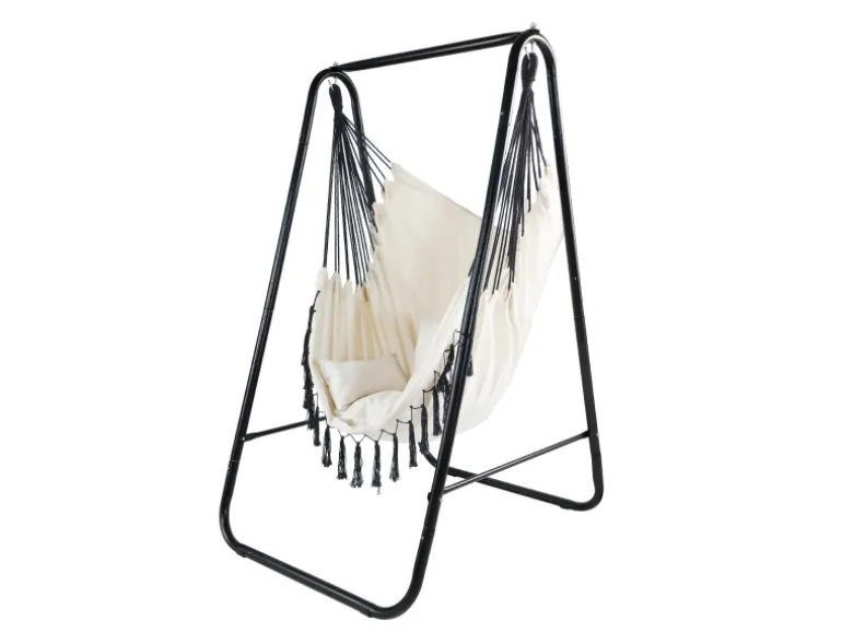 CCLIFE Hängesessel mit Gestell Kissen Hängeschaukel Hängestuhl Bis 100kg Indoor Outdoor Garten Beige
