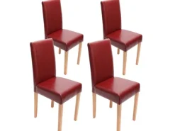 CHEFGASTRO Esszimmerstuhl 4er-Set Klassisch & Zeitlos 90x43x56cm Sitzhöhe 45cm Leder Rot Helle Beine