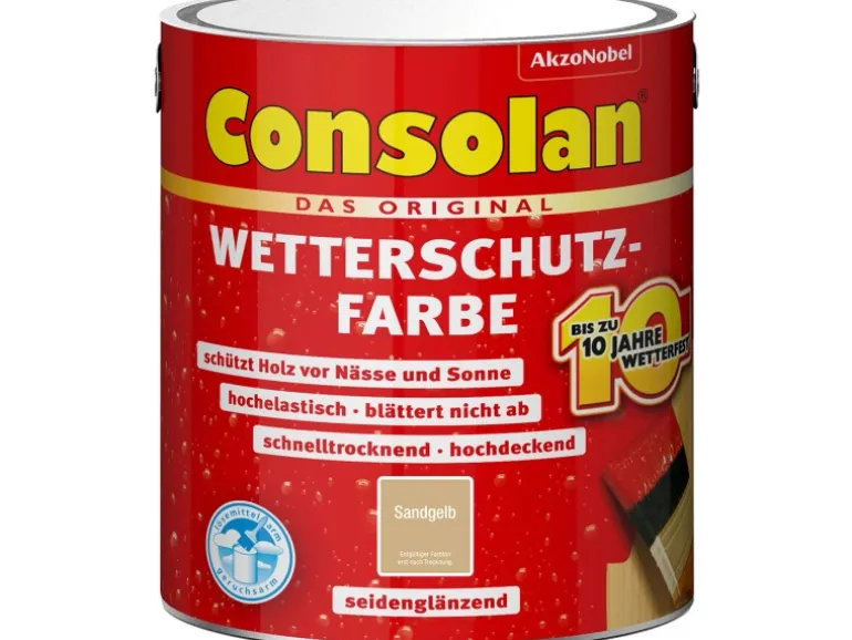 Consolan Wetterschutzfarbe Sandgelb Seidenglänzend 2,5 l