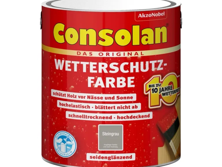 Consolan Wetterschutzfarbe Steingrau Seidenglänzend 2,5 l