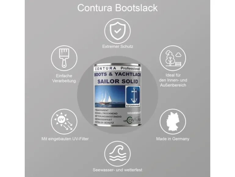 Contura Boots & Yachtlack Bootslack Holzlack Hartlack Klarlack 2,5 Liter Glänzend