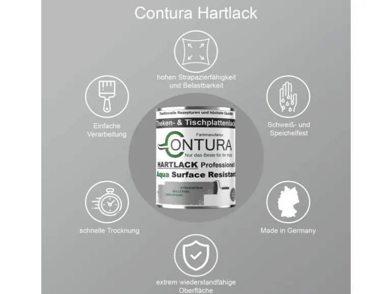 Contura Tischplattenlack Hartlack Treppenlack Lack & Universallack Grundierung Seidenmatt 2,5 Liter