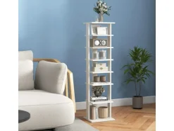 Costway 8 Stufiges Schuhregal Höhenverstellbar Holz Braun Weiß Einzel