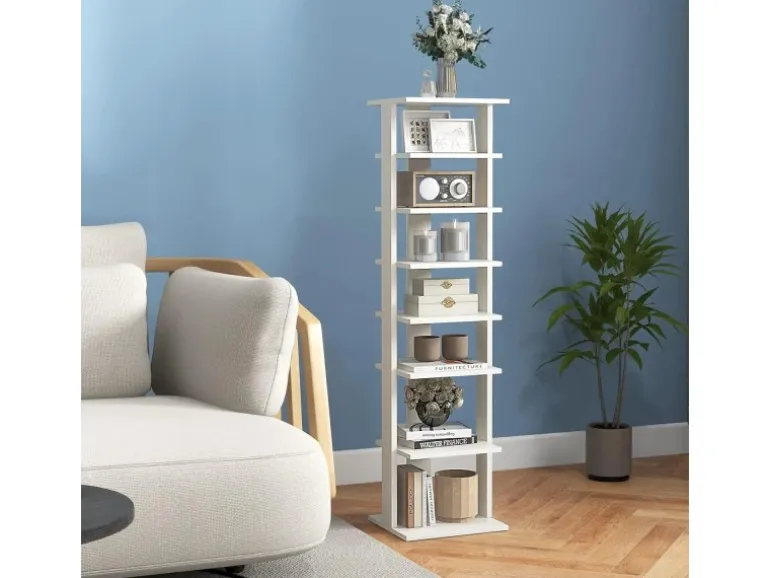 Costway 8 Stufiges Schuhregal Höhenverstellbar Holz Braun Weiß Einzel