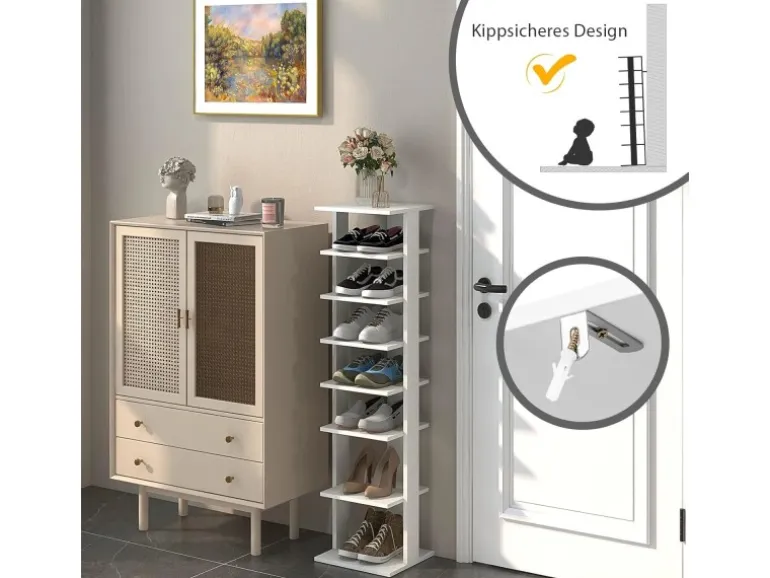 Costway 8 Stufiges Schuhregal Höhenverstellbar Holz Braun Weiß Einzel