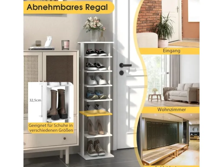 Costway 8 Stufiges Schuhregal Höhenverstellbar Holz Braun Weiß Einzel