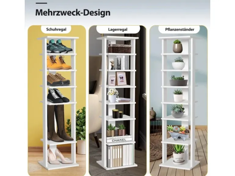 Costway 8 Stufiges Schuhregal Höhenverstellbar Holz Braun Weiß Einzel