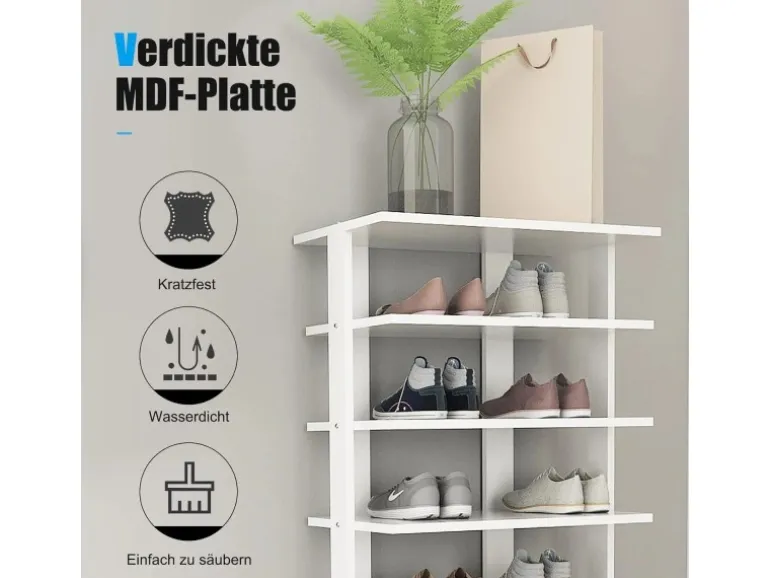 Costway 8 Stufiges Schuhregal Höhenverstellbar Holz Weiß Doppel