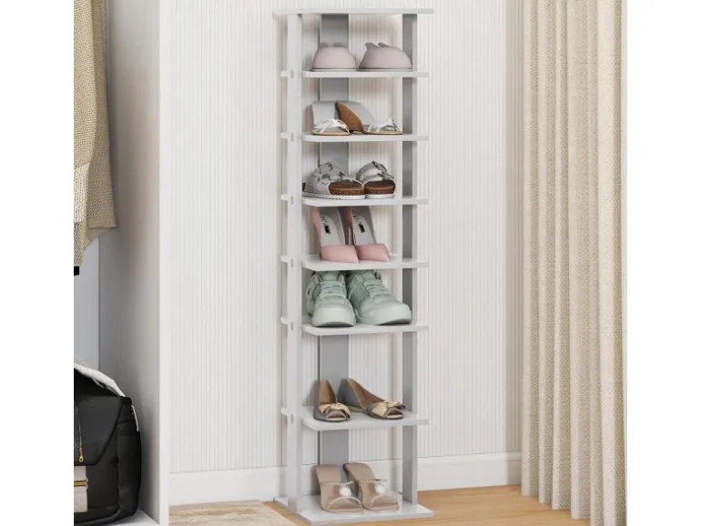 Costway 8 Stufiges Schuhregal Höhenverstellbar Holz Grau Einzel