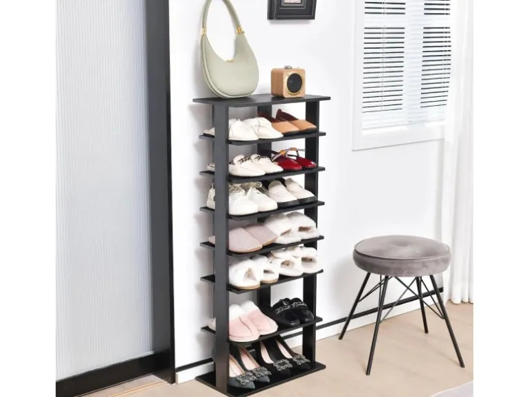 Costway 8 Stufiges Schuhregal Höhenverstellbar Holz Schwarz Doppel