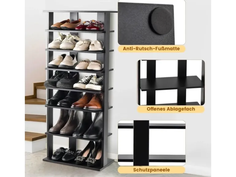 Costway 8 Stufiges Schuhregal Höhenverstellbar Holz Schwarz Doppel