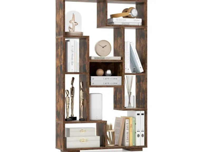 Costway Bücherregal mit 9 Fächern Standregal Braun 120cm