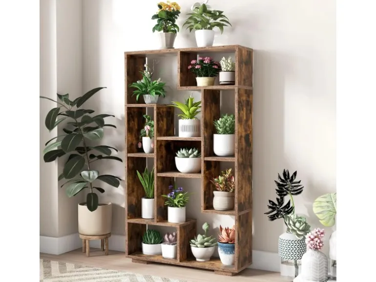Costway Bücherregal mit 9 Fächern Standregal Braun 120cm