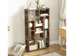 Costway Bücherregal mit 9 Fächern Standregal Braun 120cm