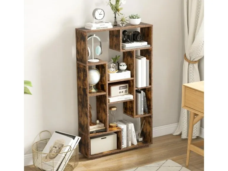 Costway Bücherregal mit 9 Fächern Standregal Braun 120cm