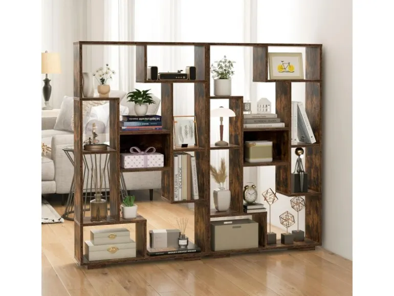 Costway Bücherregal mit 9 Fächern Standregal Braun 120cm